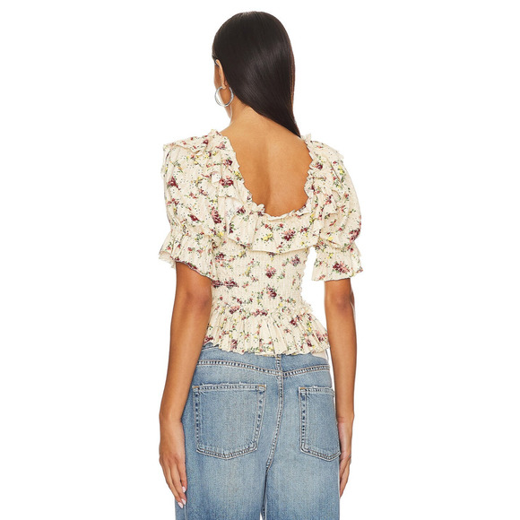 Free People Favorite Girl Top Romantic Floral Ruffle Smocked Boho Cottagecore Sm - Picture 12 of 16